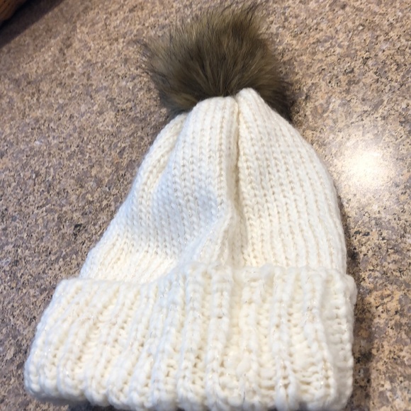 LC Lauren Conrad Cream and Shiny Threads Pom Pom Hat - Picture 6 of 13